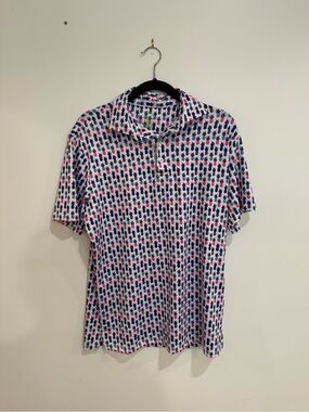Short Sleeve Tailor Byrd Golf Polo with Navy & Pink Pineapple Print